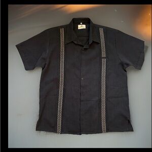 Men's Black Embroidered Guayabera Shirt